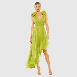 Mac Duggal - Truffle Tiered Cut-Out Chiffon High Low Gown